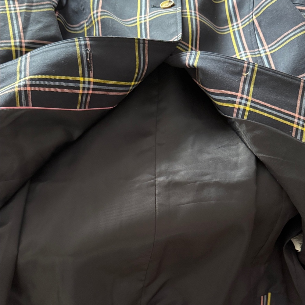 Talbots Navy Plaid Coat with Colorful Stripes - Picture 7 of 7